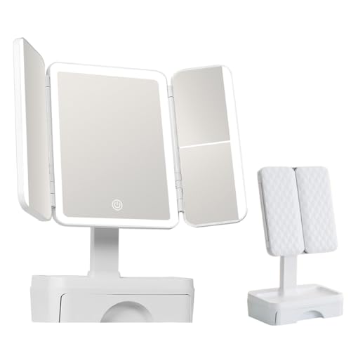 Tri-Fold LED Mirror With Storage