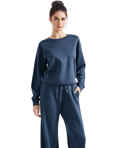 SUUKSESS Women Modal Fall 2 piece outfits Oversized Sweatshirt Wide Leg Pants2