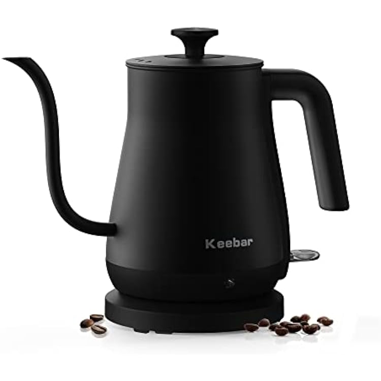 Electric Kettle, Gooseneck Kettle with Auto Shut Off, 0.8L Small Eletric Tea Kettle, Precise Spout Designed for Coffee Tea, 1000W Quick Heat Up, Stainless Steel, Matte Black