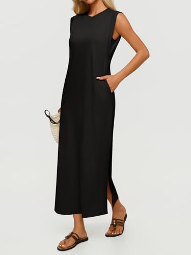 REORIA Women's Summer Vacation Long Maxi Dress Casual Sleeveless Sundresses Beach Tank Dresses with Pockets Black Onyx X-Large - image 3