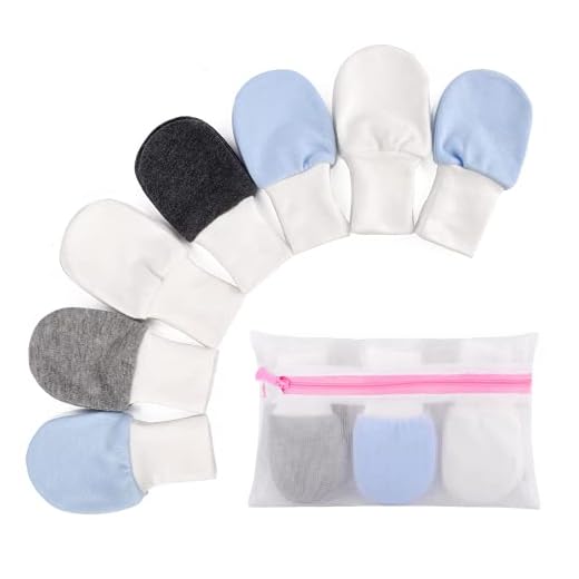 BabyBliss 100% Cotton Anti-Scratch Baby Mittens (For Babies Weighing 4 up to 10 lbs.) - 7-Pair Set of Cute & Soft Mittens for Boys - Infant Mittens - with Mesh Laundry Bag - Perfect Baby Shower Gift