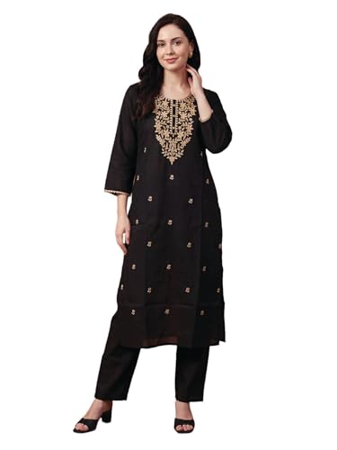 Image of INDO ERA Womens Silk Blend Printed Straight Kurta Pant Set (IESTR5624)