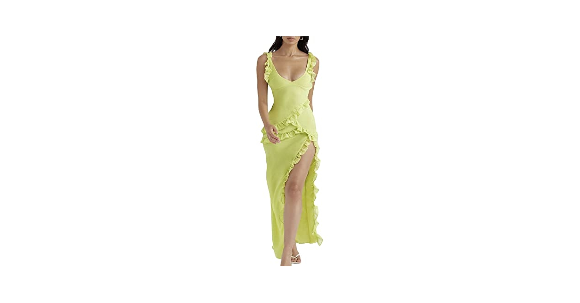 Amazon.com: Women Spaghetti Straps Ruffle Maxi Dress Slim