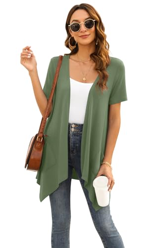Image of Veryoung Floral Short Sleeve Cardigans for Women Casual Drape Open Front Lightweight Summer Cardigan with Pocket High Low Hem