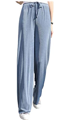Smeiling Womens Ice Silk Wide Leg Pants Straight High Elastic Waisted Lounge Loose Trouser 2 M