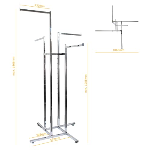 Gerso Porte-vêtements à 4 bras chromé pour chemise quarré portant textile boutique portemanteau – vue 7