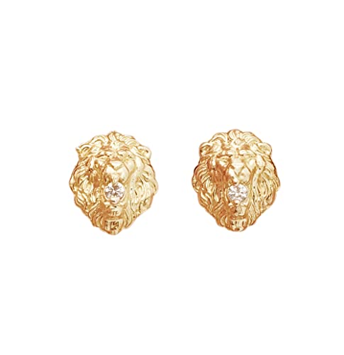 Men's 10K Yellow Gold Lion Head Earrings 0.45 inch