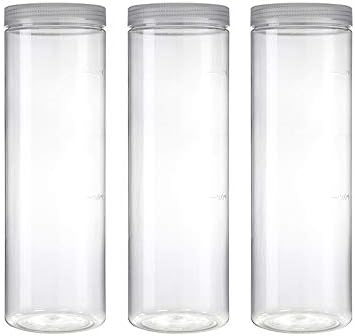 Silicook Clear Plastic Jar, Set of 3-40oz, Round Shaped, Transparent, Food Storage Container, Kitchen & Household Organization for Dry goods, Noodles, Spices and More