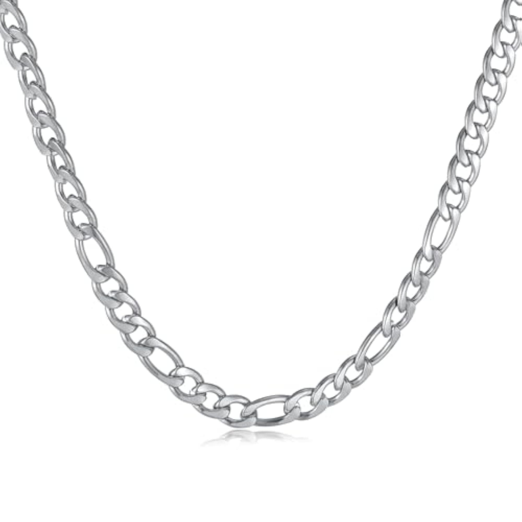 Silver Plated Fancy Figaro Link Chain for Men and Women