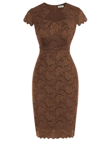 Image of GRACE KARIN Cocktail Dresses for Women Cap Sleeve Lace Dress | Business Casual, Semi Formal Pencil Dress for Wedding Guest, derby, party, banquet, Elegante, Spring Summer, bodycon dress