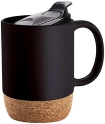 Cork Base Coffee Mug, Ceramic Mug with Insulated Cork Bottom and Spill Proof Lids, Tea Mug Gift Set for Women Men (Coffee + Black Mug) Gift Festive, Best Gift Hamper