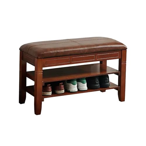 Genérico Banco Zapatero Retro con Tapa elevable, Zapatero de Madera con cojín de Piel sintética, Compartimento Oculto y estantes Abiertos, solución para organizar la Entrada y el Pasillo.