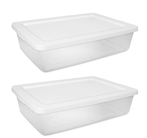 CNEIESD (2 pack) 28 Quart Clear Storage Bin with Lid, Under Bed Storage Container, Low-Profile Stackable Plastic Bin for Clothes, Towels
