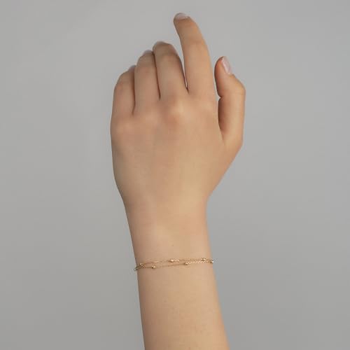 Gelin Beaded Station Bracelet in 14K Solid Gold | 14k Gold Layering Bracelet for Women | Double Strand Link Bracelet | 6+1 inch Adjustable Solid Gold Chain3