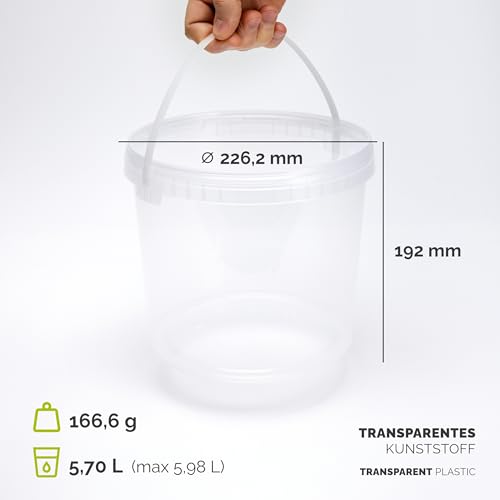 Garronda Eimer mit Deckel 5 L für die Lagerung von Lebensmittel- und Chemischen Produkten 1 Stück Transparent GD-0072