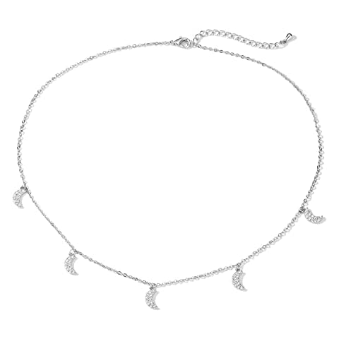 JUNVirtuous Moon Chain Necklace Choker Necklace for Men and Women with Box Fashion Jewelry Gifts (Silver) Cover