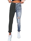 Design: EU-Größe, Damen Patchwork Jeans High Waist Straight Leg Denim Jeans Hose Vintage Y2K Jeanshose Boyfriend Jeans Freizeithose, Super praktisch