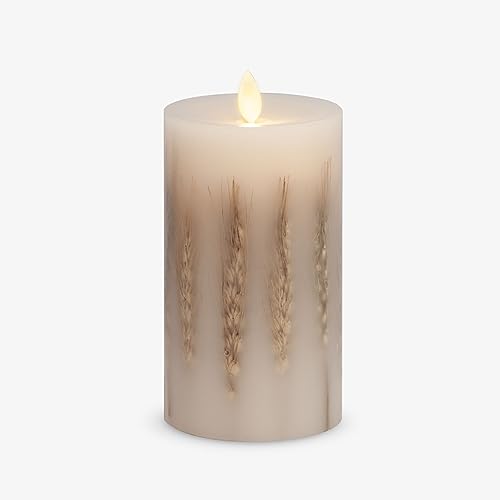 Image of Luminara Wheated Inclusion Realistic Artificial Moving Flame Pillar Candle - LED Battery Operated Candle Lights - Recessed Top - Real Wax - Remote Ready (Sold Separately) 3.25 inch x 6.5 inch