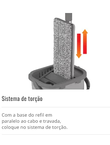 Rodo Flat Mop Com Balde Lava e Seca Limpeza Multiuso (Cinza)