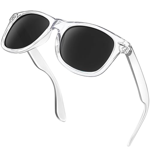 KANASTAL Occhiali da Sole Trasparenti Neri Uomo Donna Polarizzati Montatura Trasparente Scuri Quadrati Retrò UV400 Alla Moda Vintage -Lenti Nere Cornice Trasparente