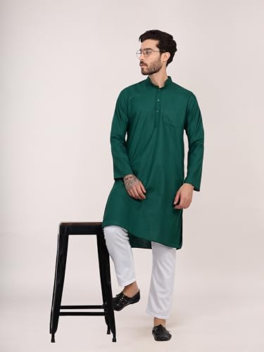 Image of HUZUR Men's Cotton Full Sleeve Long Knee Length Kurta Pajama Comfortable Wear for Festival and Occasion like Holi,Diwali,Eid,Haldi,Mehendi and Wedding
