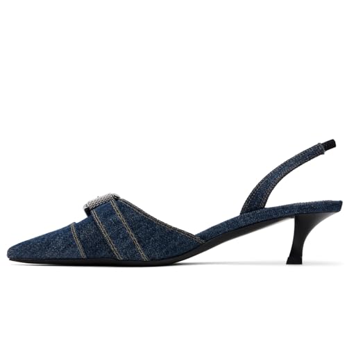 Women's Kitten Heel Pointed Closed Toe Slingback Pumps Comfort Low Heel Slip On Metal Buckle Pumps Fashion Wedding Prom Dressy Sandal Pumps for Women4