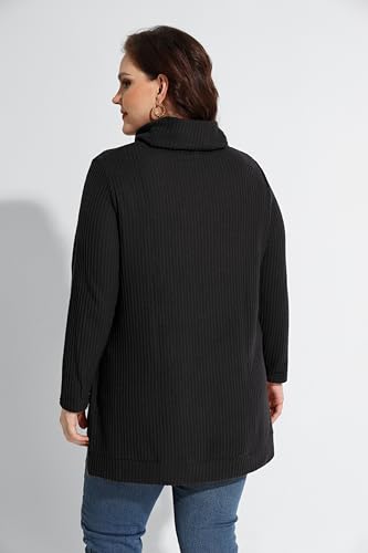 Image of RITERA Women's Plus Size Waffle Tops Long Sleeve Turtleneck Sweater Shirts Knit Tunic Oversized Casual Pullover Blouse XL-5XL