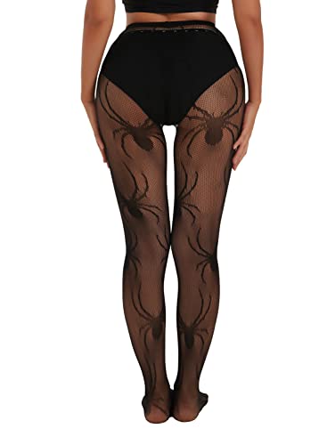Spiders Pattern Fishnet Tights Womens Black Sexy High Waist Spider Print Net Leggings Stockings4
