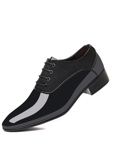 Image of Men's Vintage High Gloss Dress Shoes Patent Leather Oxford Business Suit Tuxedo Formal Shoes Prom Weddings