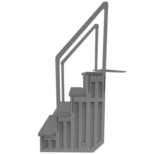 Aqua Select Anti-Slip in-Pool Steps | Gray | for Above Ground Swimming Pools | Can Mount to Decks 48" to 54" H | Safety Stairs Capacity Up to 250 lbs