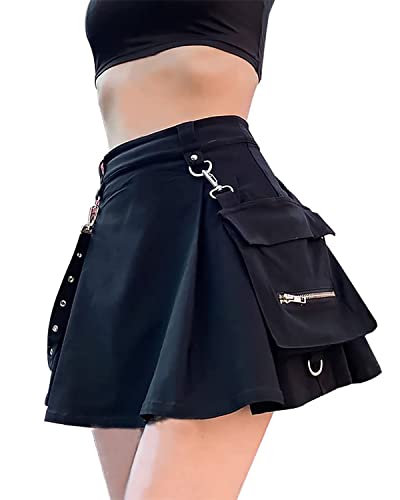 Minirock Damen Sexy Cosplay Gothic Kleidung Damen Mini Skirt Kurz Steampunk Skirt Party Club High Waist Rock A Linie Goth Clothes