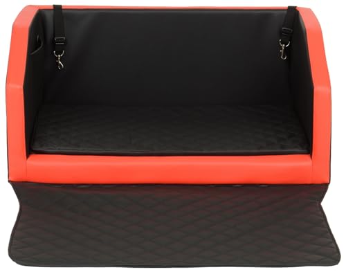 Autohundebett Reisebett Hundebett für Kofferraum Transportsystem 90x55cm (Farbe: schwarz-rot)