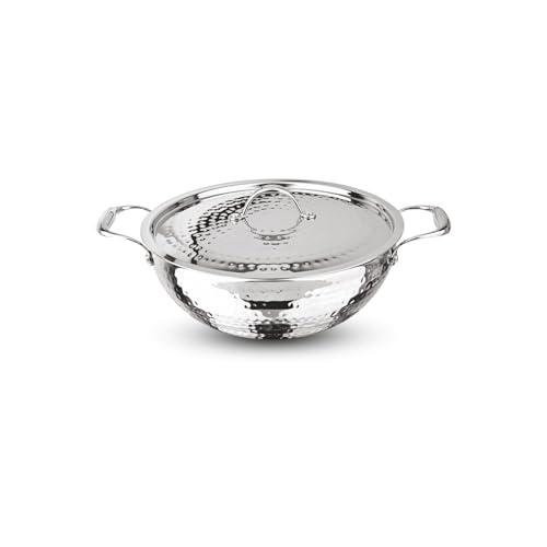 Image of Signoraware Artista Tri Ply Stainless Steel Hammered Shallow Kadhai 24cm with Lid | Gas & Induction Compatible | Stylish Indian Kadhai for Healthy Meal | Ideal for Daily Cooking (2.5 LTR | Steel)