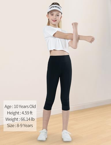 Gnainach Girls Capri Leggings Size 9-10 Years Old Solid Black High Waist Compression Pants Running Dance Tights For Kids Workout thumb #1