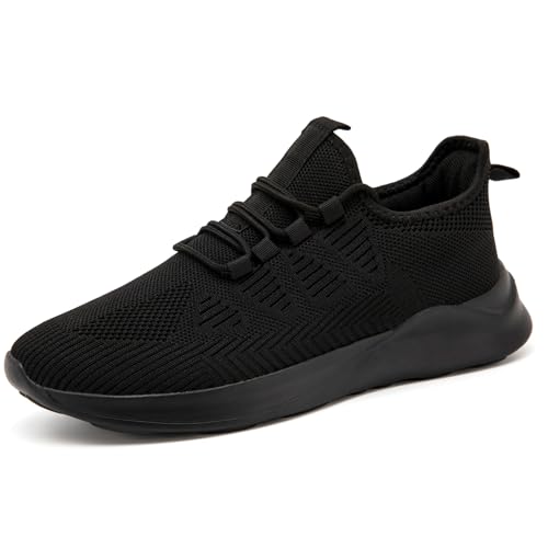IEBPEH Herren Schuhe Sneaker Sportschuhe Laufschuhe Turnschuhe Leichte Freizeitschuhe Atmungsaktiv Tennisschuhe Walkingschuhe Slip On Schuhe Schwarz 43