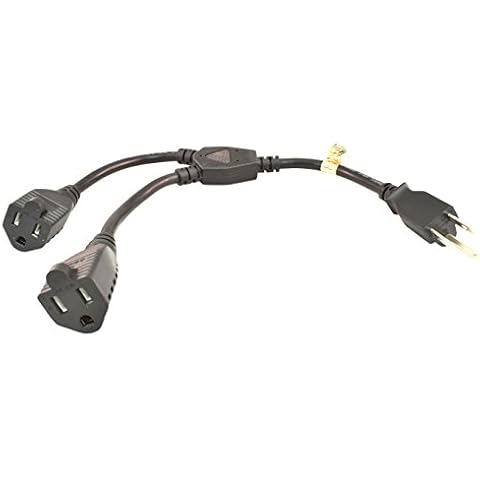 PTC Heavy Duty Black US 3-Prong 16 AWG Y-Splitter Power Extension Cord | 14"inch Cover
