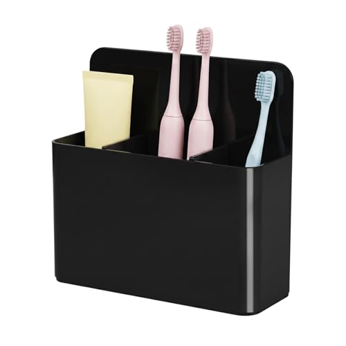 EMUTOL Magnetic Toothbrush Holder for Bathroom Magnet Wall Mounted Tooth Brush Toothpaste Organizer for Cruise Essentials Compact Travel Storage Holder for Space Saving Cruise Must HavesBlack
