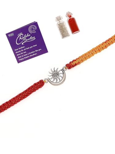 Image of Sukkhi Rakhi 925 Sterling Silver Designer Infinity Silver Rakhi Bracelet for Men with Roli Chawal & Free Greeting Card with Certificate of Authenticity | 925 Silver Rakhi for Brother