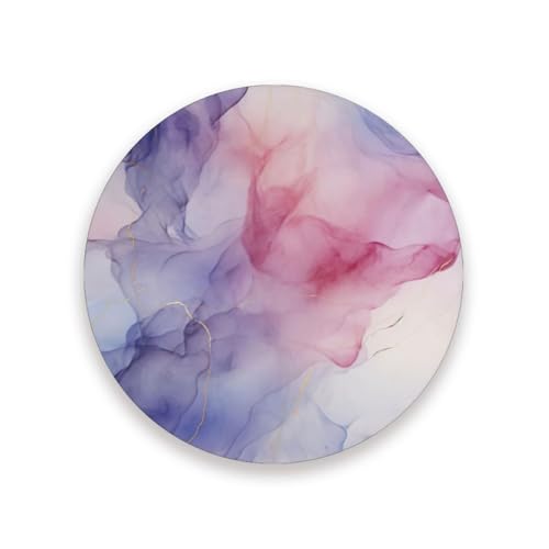 Kigai Ink Marble Coaster, Drinks Round Absorbent Stone Set with Ceramic Stone and Cork Base, Tabletop Protection Mats and Cups Place for Home Decor 2PCS