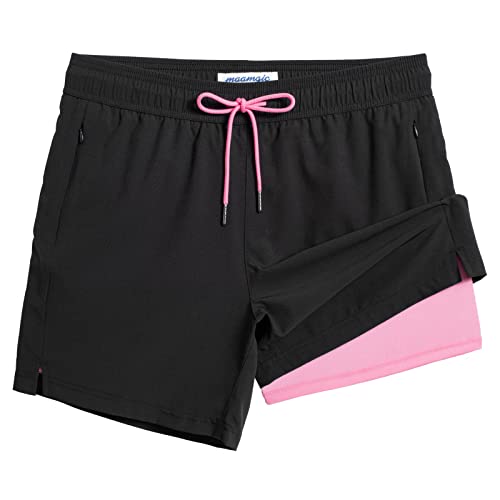 Image of maamgic 5inch Mens Swimming Trunks with Compression Liner 2-in-1 Swim Trunks Stretch Quick Dry Swim Shorts Zipper Pockets