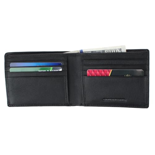 Image of CTM Men's Leather American Flag Embossed Bifold Wallet, Black, Rfid Wallet