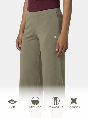 Image of Enamor Mid Rise Crop Length Slip on Shop in Culotte for Women - Relaxed Fit, Super Soft - E064 Deep Lichen Green