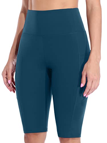 Image of Sociala High Waist Yoga Shorts with Pocket Compression Leggings Tummy Control Yoga Pants.