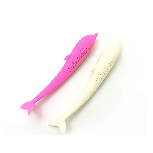 Baugger - Catnip Brinquedos Peixe Forma de Escova de Dentes com Catnip Silicone Molar Vara Dentes Li