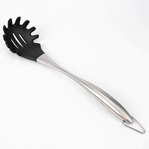 Image of Good Grip Pasta Fork Spaghetti Server Silicone+Strong and Durable Nylon Core with Stainless Steel + Silicone Handle for Non-Stick Cookware Utensil Steel Pasta Server (Red)