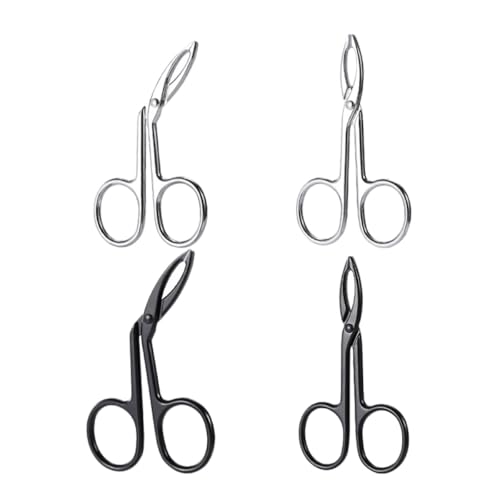 Hohopeti Pinzas de Cejas de Acero Inoxidable 4 Piezas, Tijeras Pequeñas Rectas y Curvas para Depilación Facial Femenina, Portátiles y Precisas para Recortar Vello y Moldear Cejas