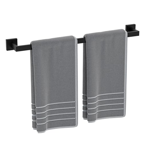 Luxbaro Matte Black Towel Bar 24 Inch Square Base Thicken Towel Rack for Bathroom Wall SUS304 Stainless Steel Towel Rod Modern Home Decor (Total Length 26-Inch)