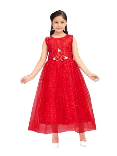 Aarika Girl’s Net A-Line Maxi Dress (G-9695 Red