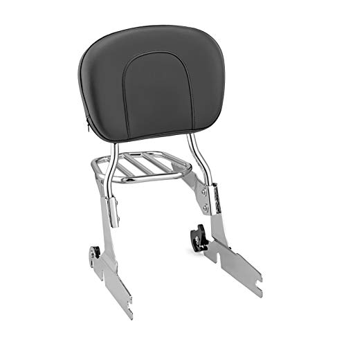 Wsays Standard Height Chrome Passenger Backrest Sissy Bar And Luggage Rack W/Large Backrest Pad Compatible With Harley Softail Heritage Springer Classic Flst, Flstc, Flsts, Flstsc #TOP30