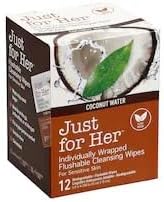 Just For Her Individually Wrapped Flushable Cleansing Wipes - Coconut, 12 ct., WHITE
